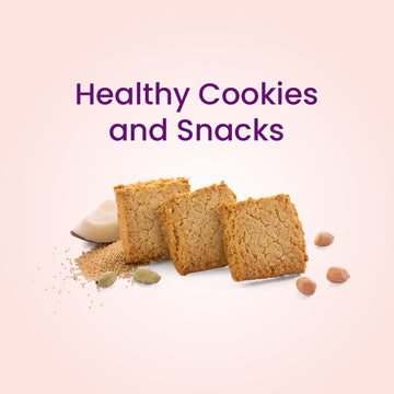 Healthy cookies and snacks with a pink background and text 'Healthy Cookies and Snacks'.
